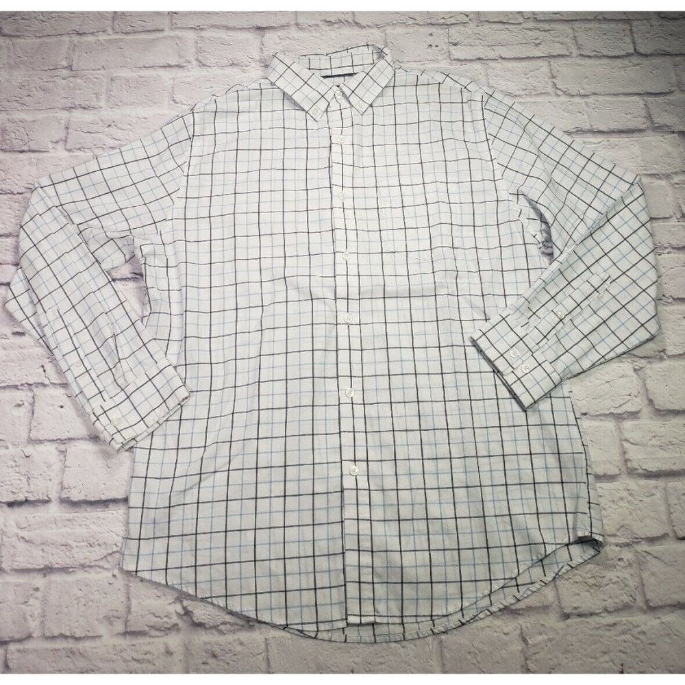 Croft & Barrow Mens Size Large White Blue Short-Sleeve Button Front Shirt
